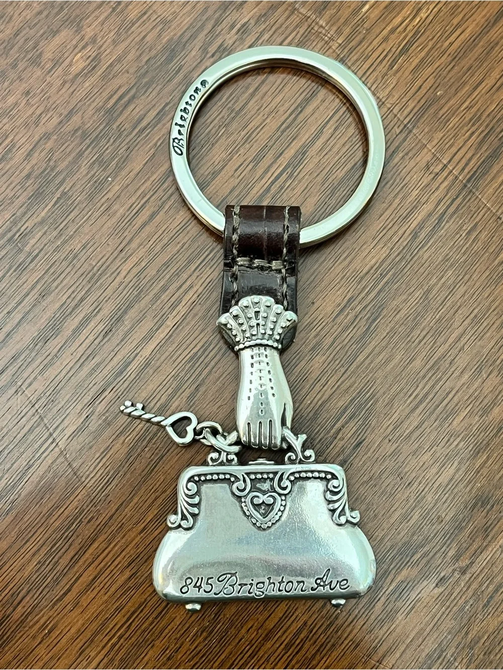 Vintage Brighton 845 Brighton Ave Silver & Brown Handbag Charm Keyring